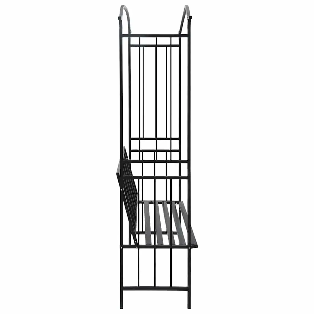 Garden Arch Black Iron Outdoor Arbour with Integrated Bench for Climbing Plants