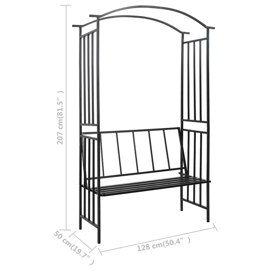 Garden Arch Black Iron Outdoor Arbour with Integrated Bench for Climbing Plants