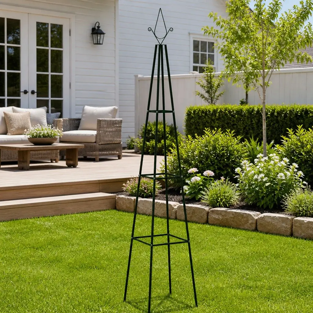 Garden Climbing Plant Rack Dark Green 3-Tier Trellis Support Structure for Roses
