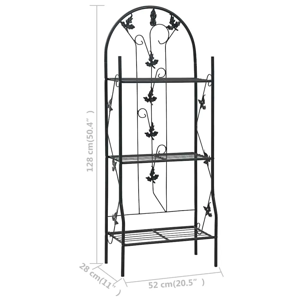 3-Layer Plant Stand Rack Black Iron 3-Tier Shelf Display Indoor Outdoor