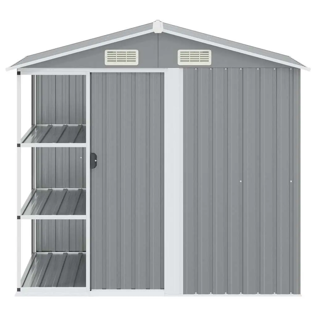 Garden Shed Grey Galvanised Iron Outdoor Storage House with Integral Rack
