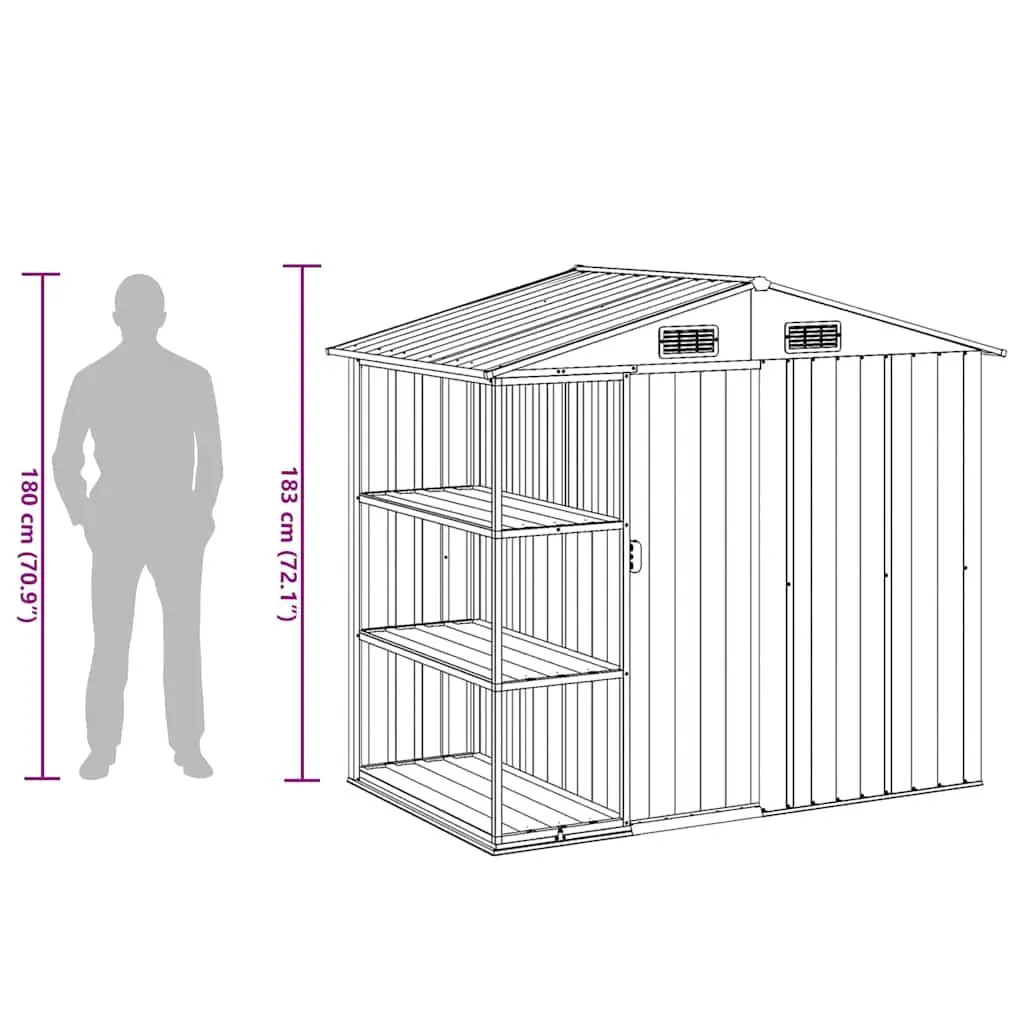 Garden Shed Grey Galvanised Iron Outdoor Storage House with Integral Rack