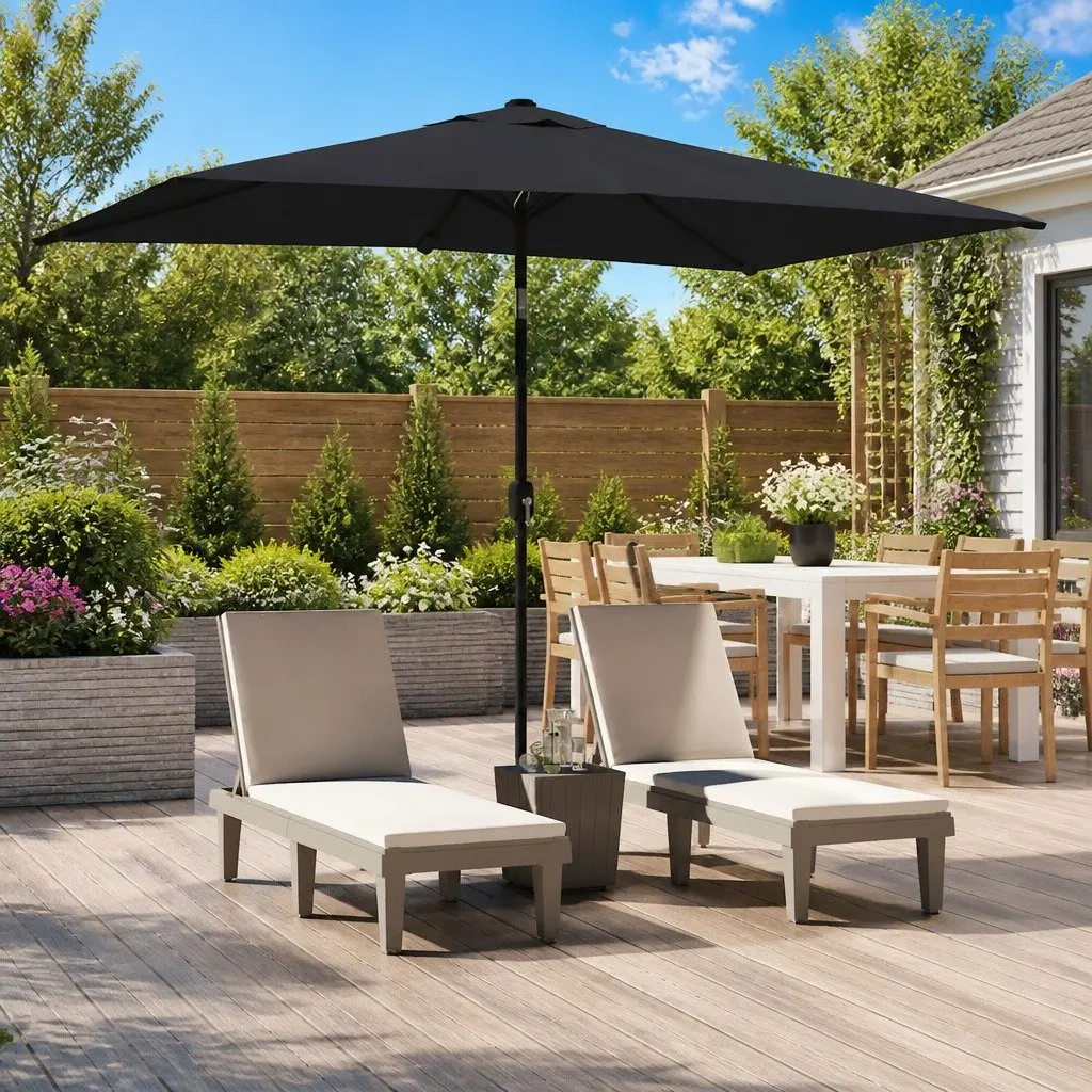 Garden Parasol Black 300x200cm UV Protective Crank Tilt Foldable