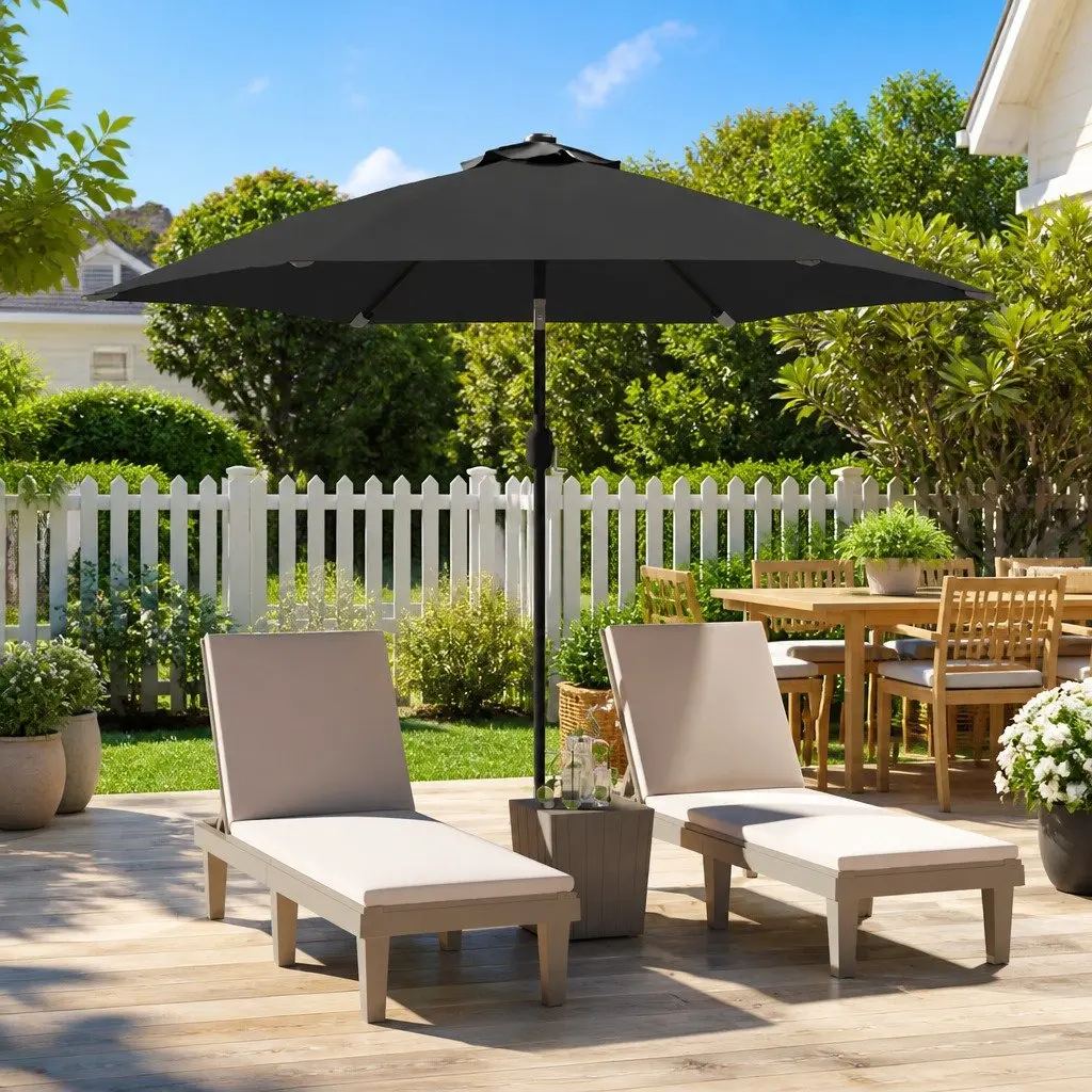 Garden Parasol Black 300cm UV Protective with Solar LED Lights Tilting Steel Pole