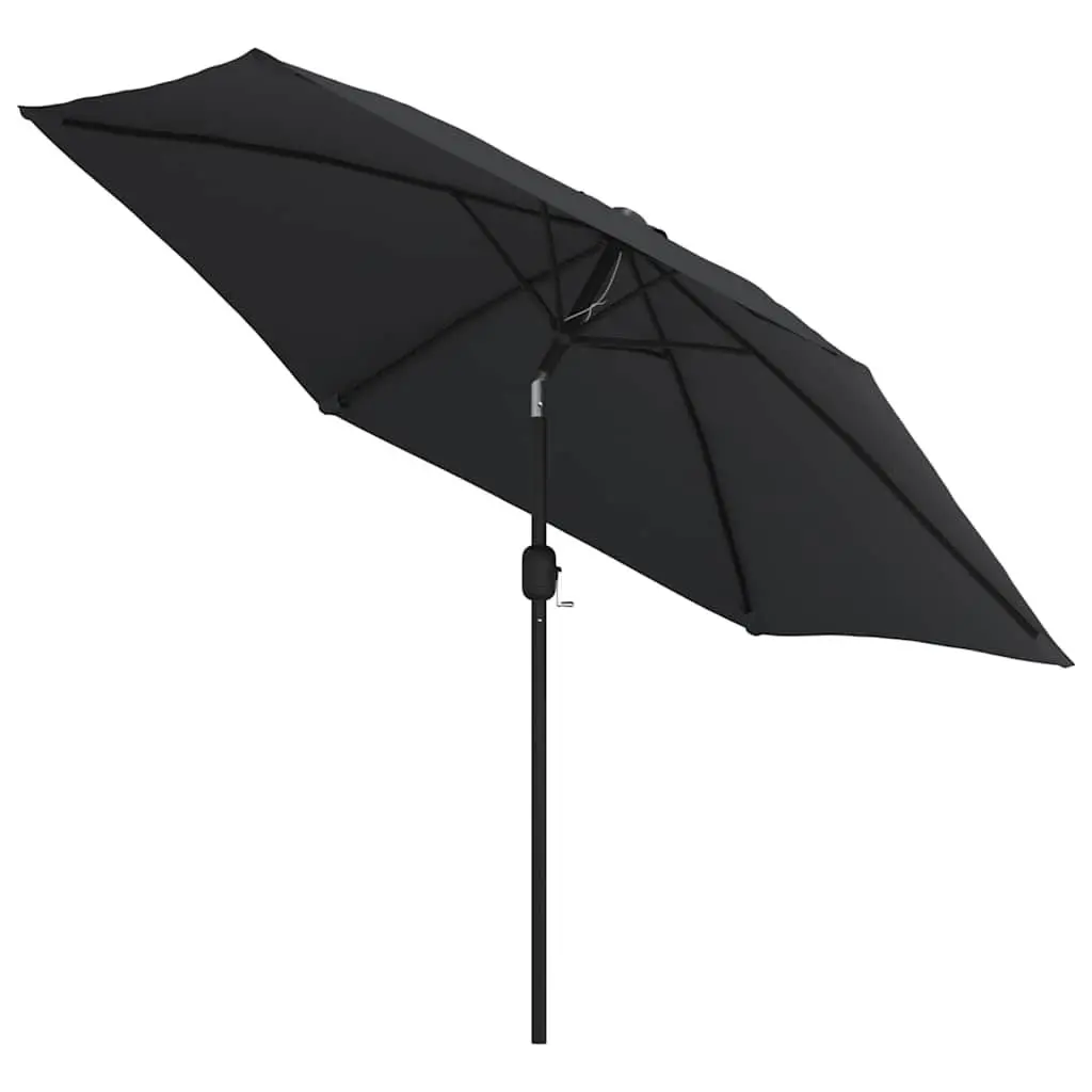 Garden Parasol Black 300cm UV Protective with Solar LED Lights Tilting Steel Pole