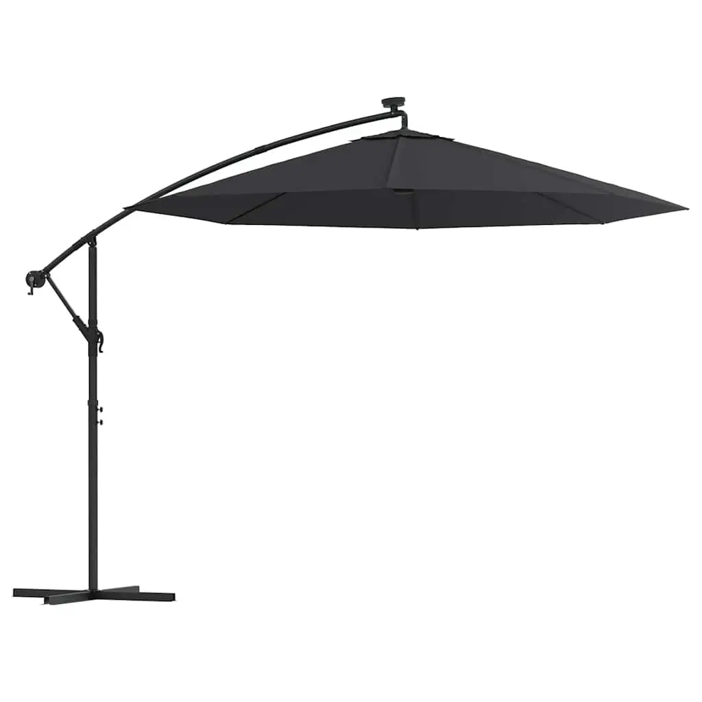 Cantilever Garden Parasol Black 300cm with LED Lights Steel Pole Outdoor Sunshade
