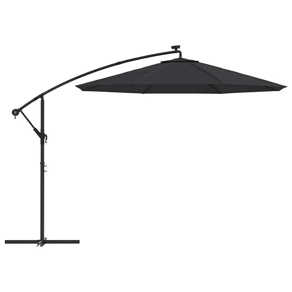 Cantilever Garden Parasol Black 300cm with LED Lights Steel Pole Outdoor Sunshade