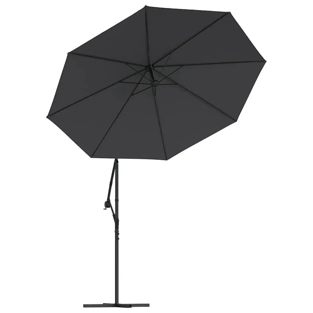 Cantilever Garden Parasol Black 300cm with LED Lights Steel Pole Outdoor Sunshade