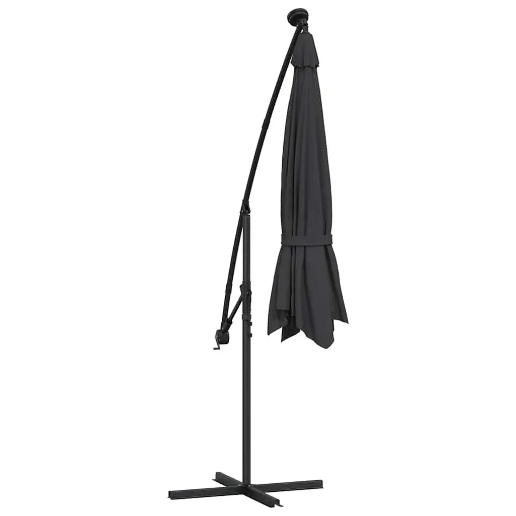 Cantilever Garden Parasol Black 300cm with LED Lights Steel Pole Outdoor Sunshade