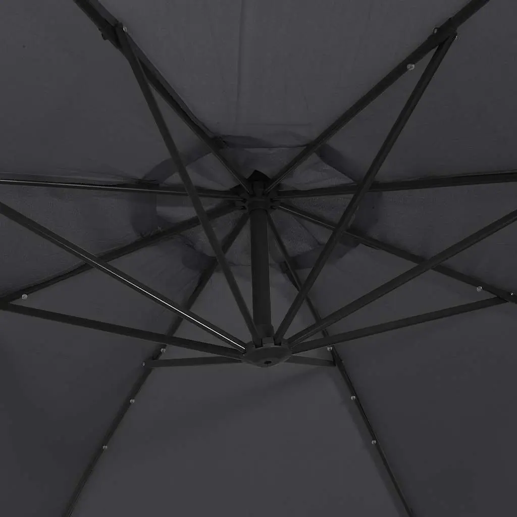Cantilever Garden Parasol Black 300cm with LED Lights Steel Pole Outdoor Sunshade