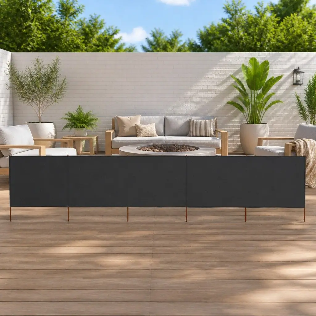 5-Panel Folding Wind Screen Anthracite 600cm x 120cm Non-woven Fabric Outdoor Garden Shelter