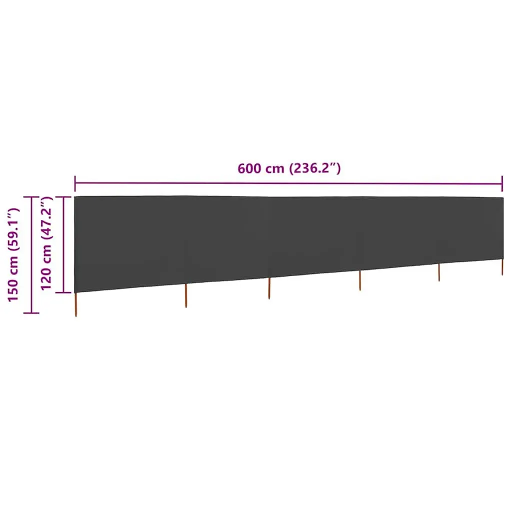 5-Panel Folding Wind Screen Anthracite 600cm x 120cm Non-woven Fabric Outdoor Garden Shelter