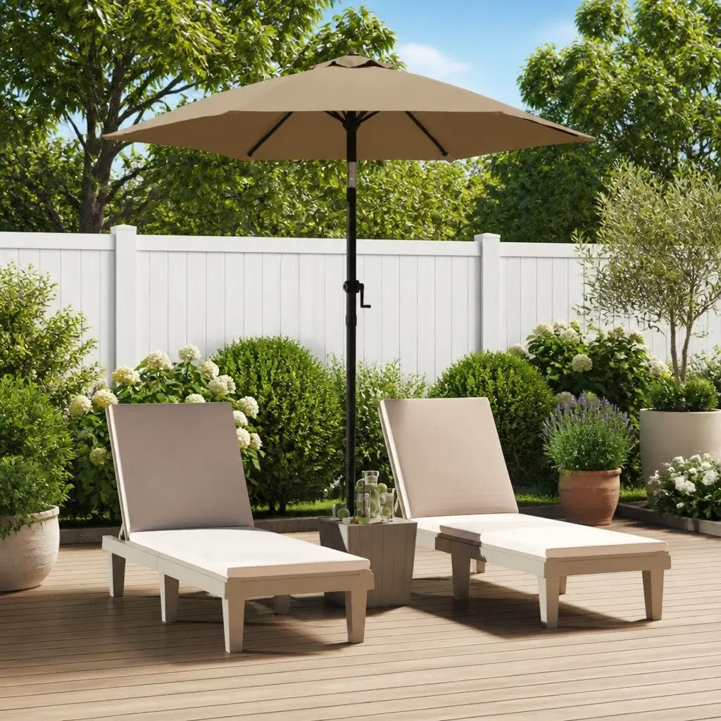 Garden Parasol Taupe 200x224cm Outdoor Patio Umbrella Sunshade Crank Tilt