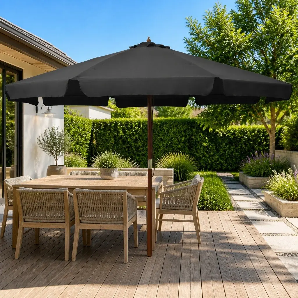 Garden Parasol Anthracite 330cm Wooden Pole Anti-fade Polyester Cover