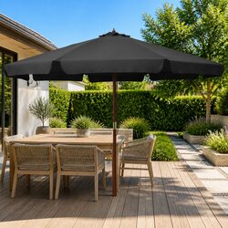 Garden Parasol Outdoor Umbrella Wooden Pole 330cm Anthracite Shade Patio