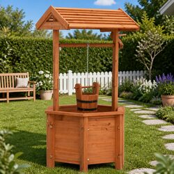 Compact and Stylish Wooden Garden Wishing Well Planter