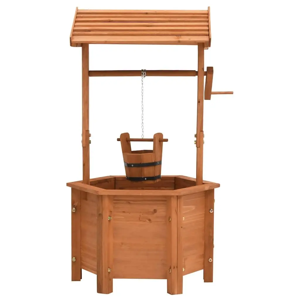 Wooden Wishing Well Planter Brown Outdoor Firwood Large Hollow Base for Planting