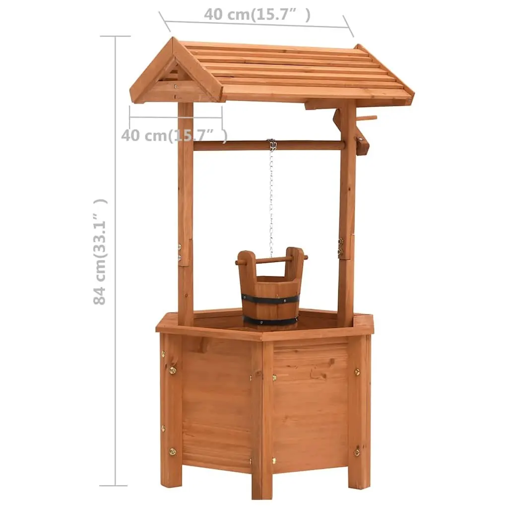 Wooden Wishing Well Planter Brown Outdoor Firwood Large Hollow Base for Planting