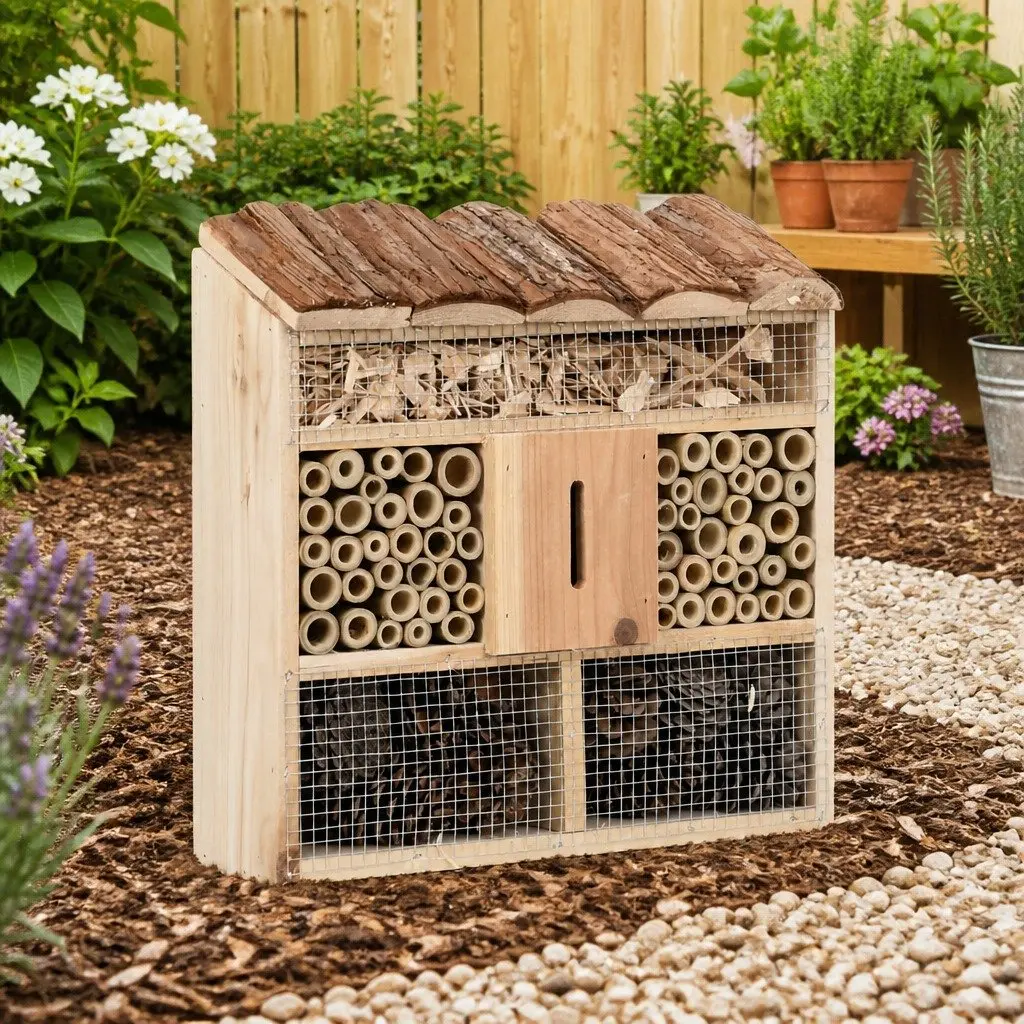 Wooden Insect Hotel Brown 30cm Butterfly House Garden Wildlife Shelter