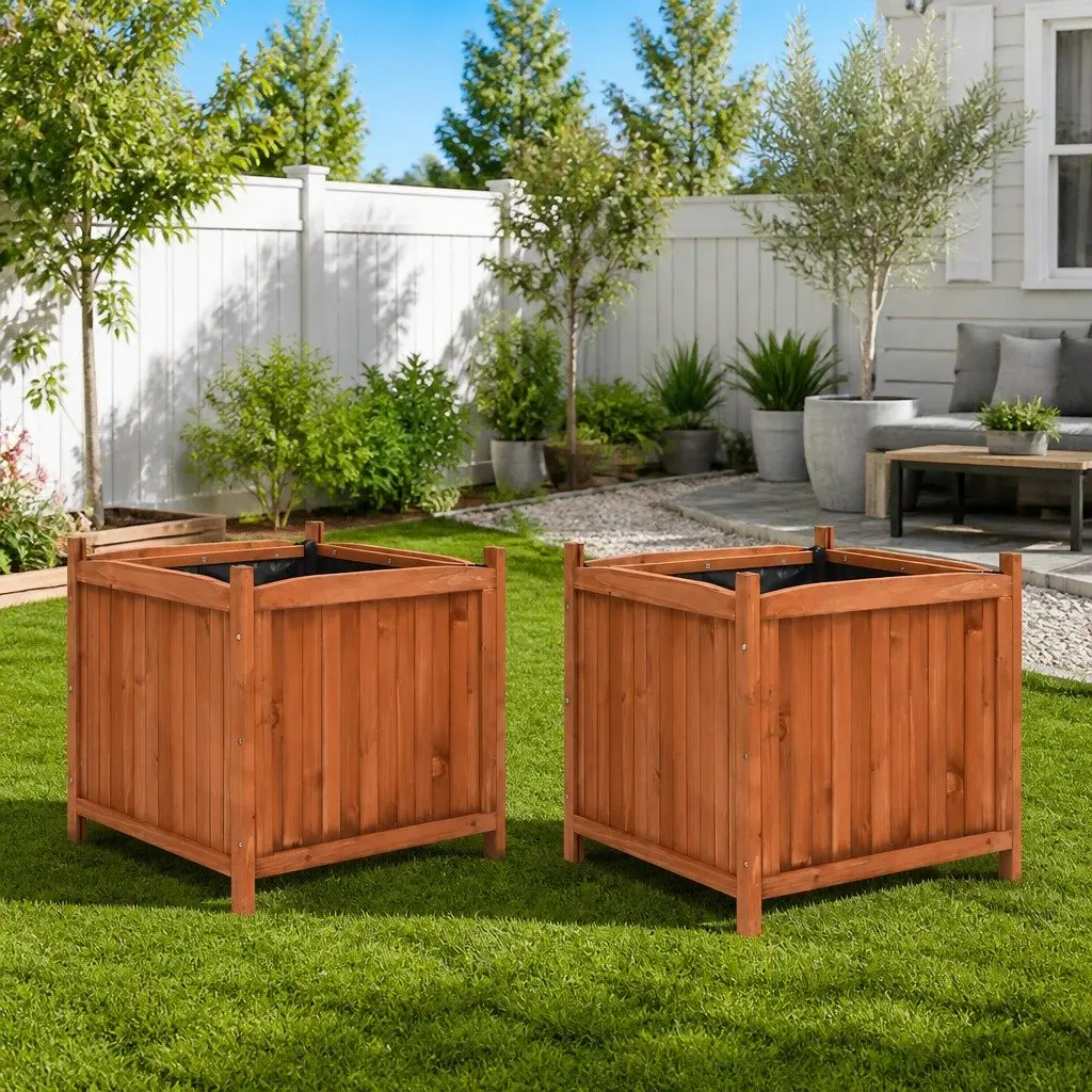 Raised Garden Beds Brown 50x50x50cm Weather-Resistant Firwood Planters