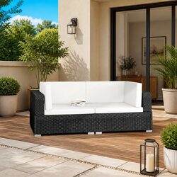Outdoor Sectional Corner Chairs 2 pcs Poly Rattan Black Garden Seating with