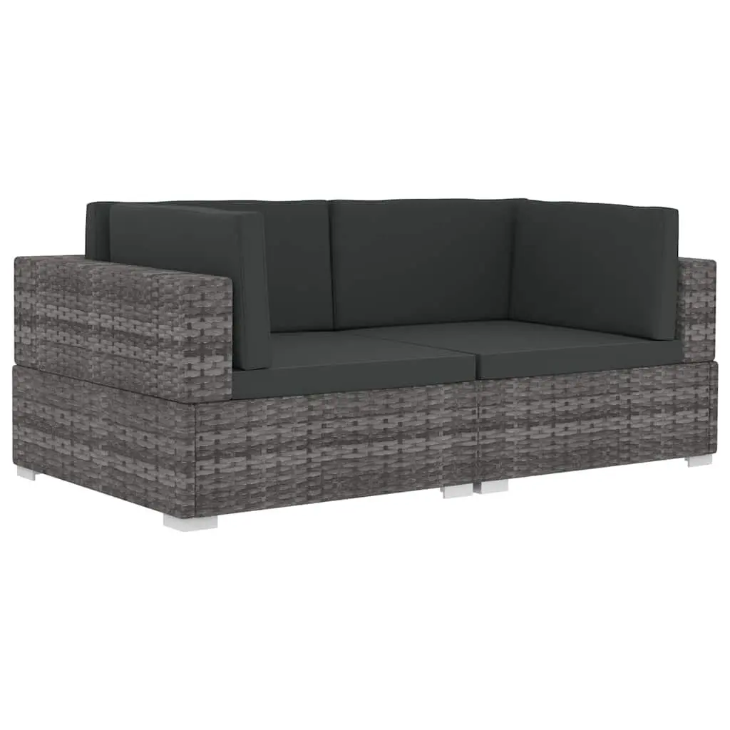 Outdoor Sectional Corner Chairs Grey 2 Piece Weather Resistant Poly Rattan Garden Seating