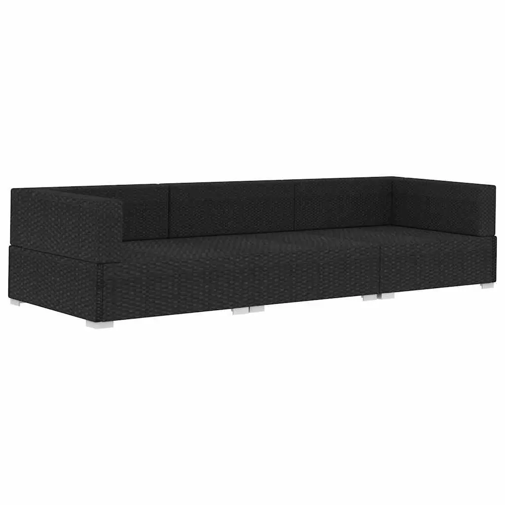 Outdoor Sofa Set Black 3 Piece Poly Rattan Patio Furniture with Cushions