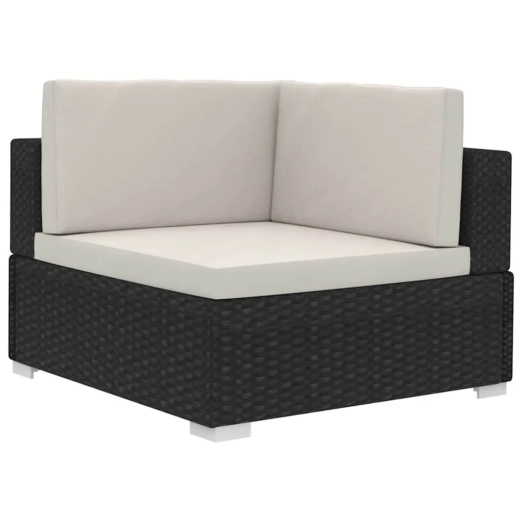 Outdoor Sofa Set Black 3 Piece Poly Rattan Patio Furniture with Cushions