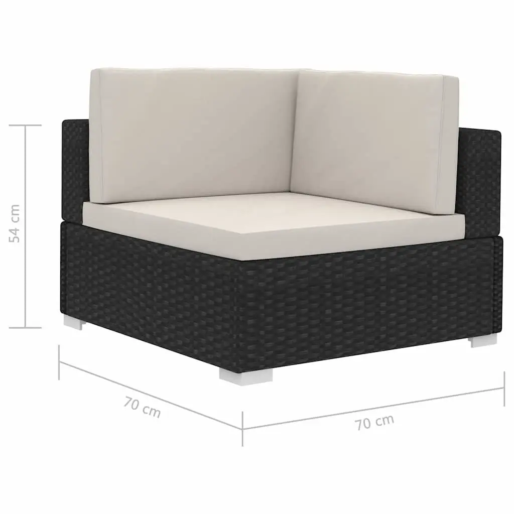 Outdoor Sofa Set Black 3 Piece Poly Rattan Patio Furniture with Cushions