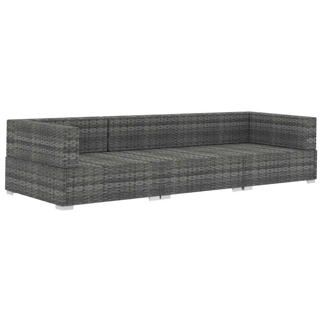 Outdoor Garden Sofa Set Grey 3 Piece Poly Rattan Patio Furniture with Cushions