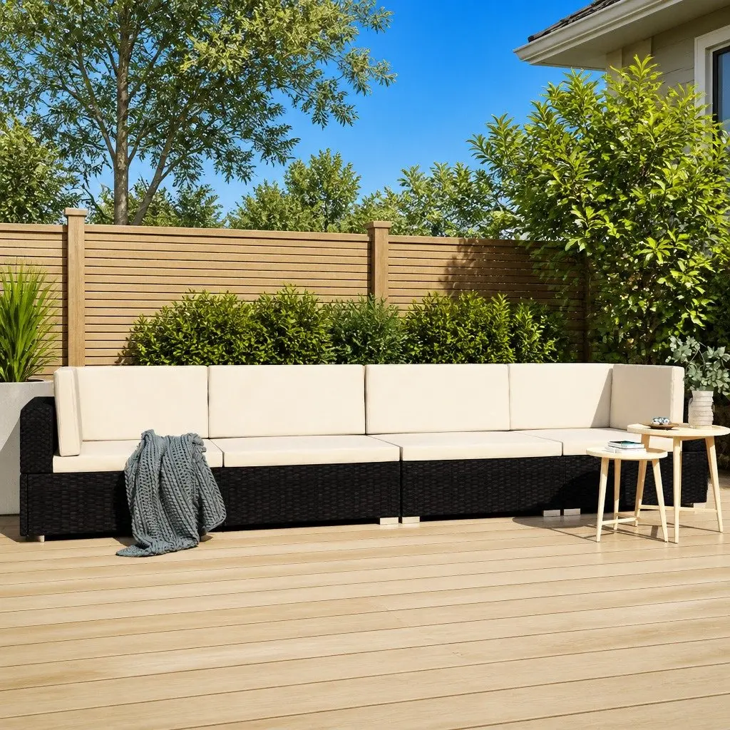 Outdoor Garden Sofa Set Black 4 Piece Weather-Resistant PE Rattan with Cushions