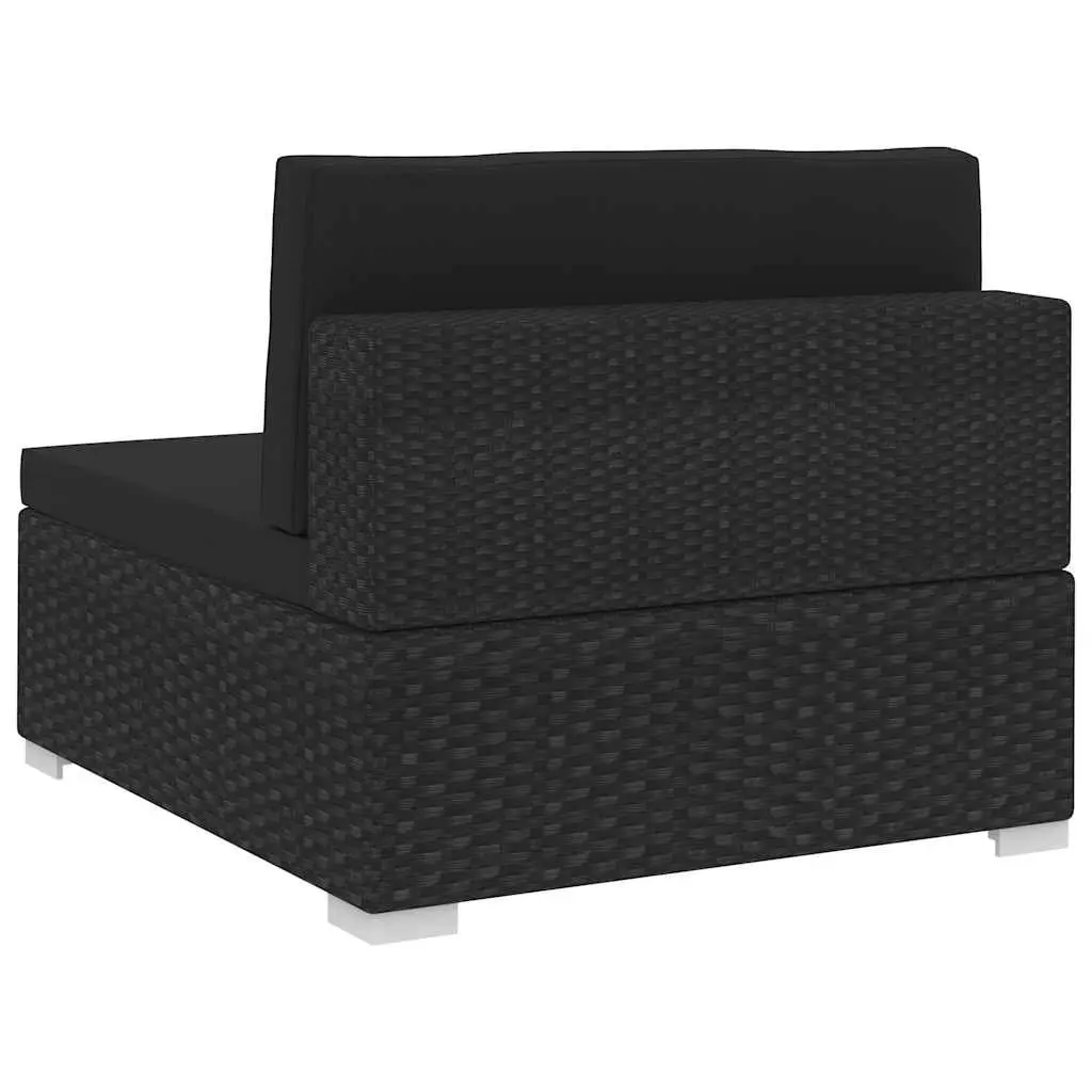 Outdoor Garden Sofa Set Black 4 Piece Poly Rattan Patio Furniture with Cushions