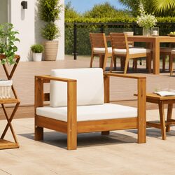 Outdoor Garden Sofa Chair Armrest Acacia Wood Lounge Seating Cushion Padded