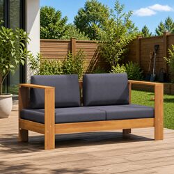 Garden Bench Outdoor Sofa 140cm 2-Seater with Cushions Patio Wooden Seating