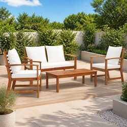 4 Piece Garden Lounge Set with Cushions Acacia Wood Outdoor Furniture Sofa