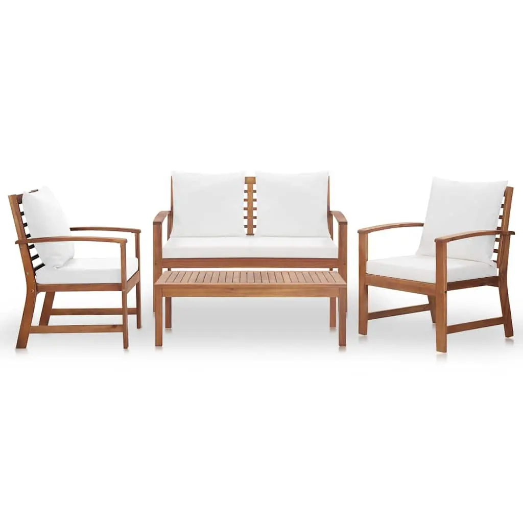 4 Piece Garden Lounge Set White Acacia Wood Outdoor Furniture with Cushions