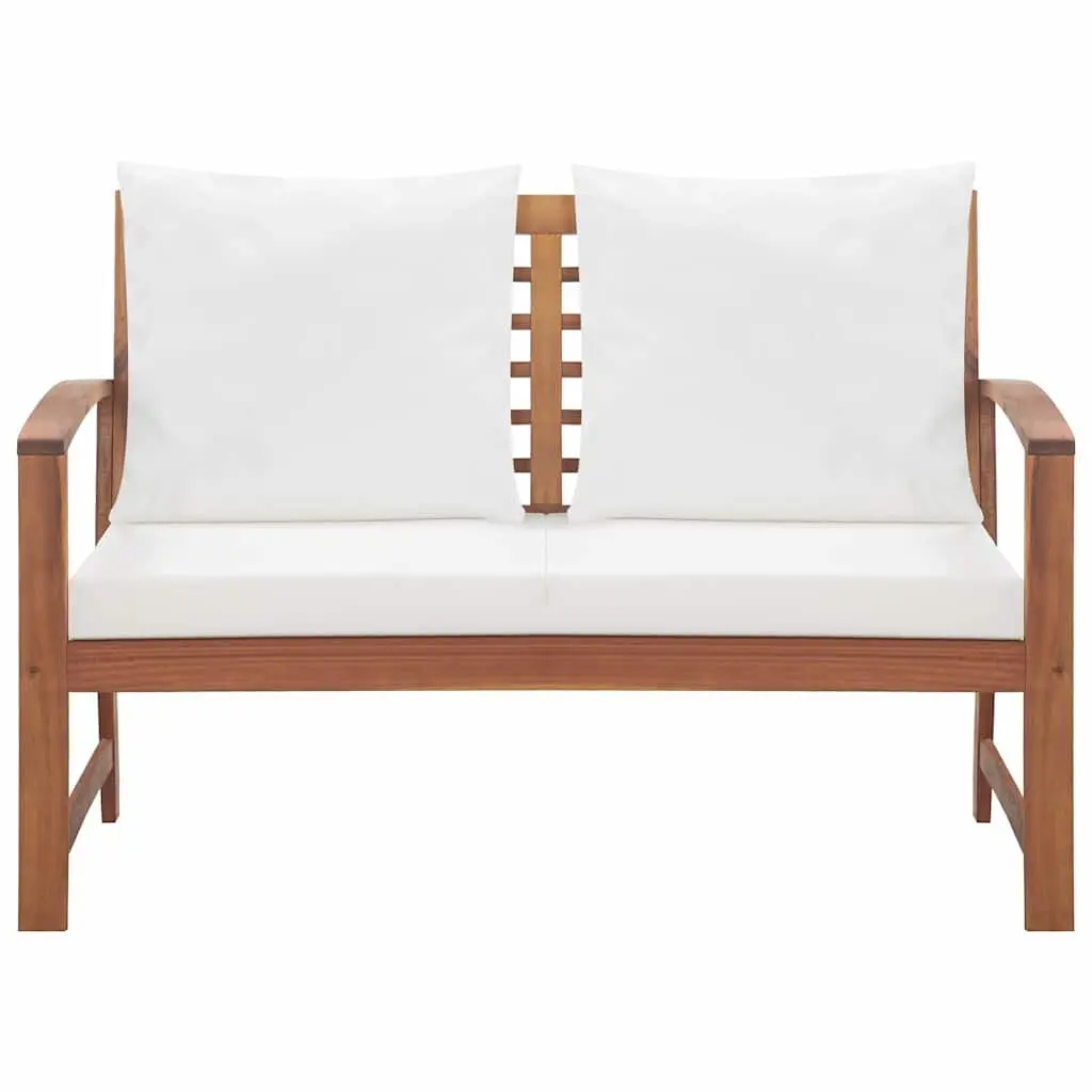 4 Piece Garden Lounge Set White Acacia Wood Outdoor Furniture with Cushions