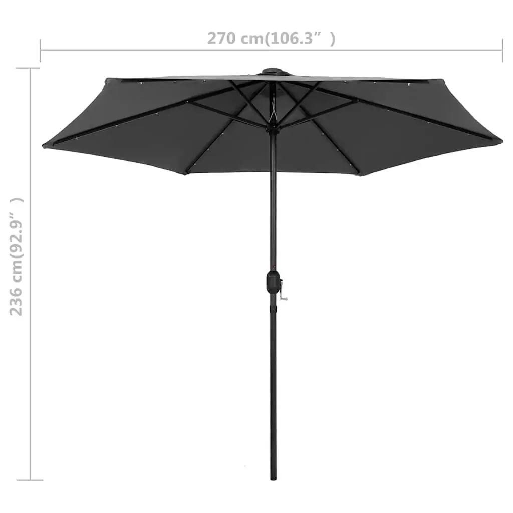 Garden Parasol Anthracite 270 cm UV Protective Polyester with Crank Mechanism and Solar LED Lights