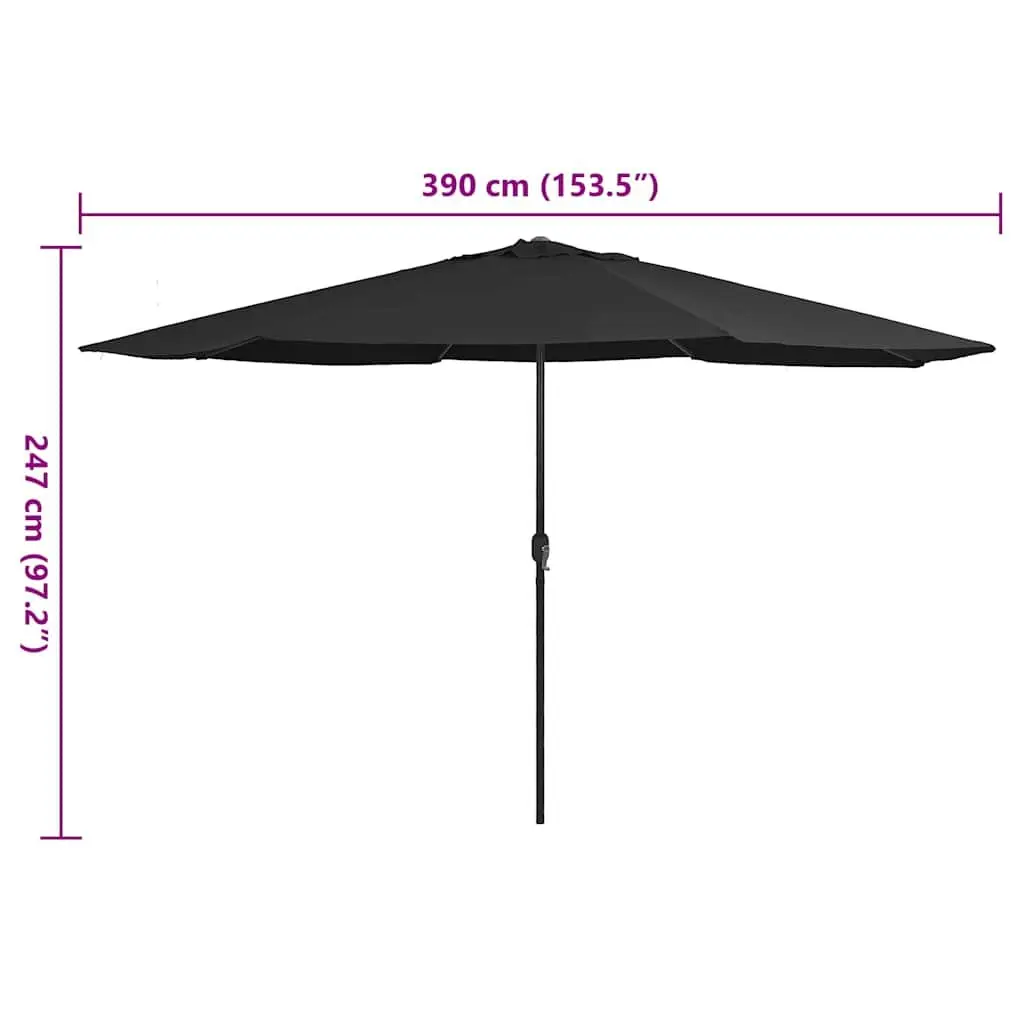 Garden Parasol Black 390cm Crank Opening Metal Pole
