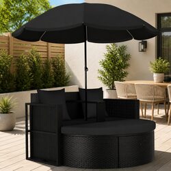 Compact Black Rattan Lounge Bed Set for Your Patio