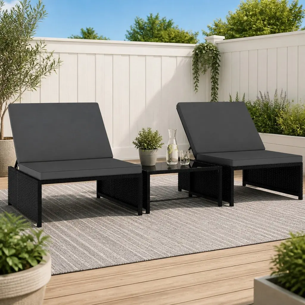 Reclining Garden Chair Set with Coffee Table