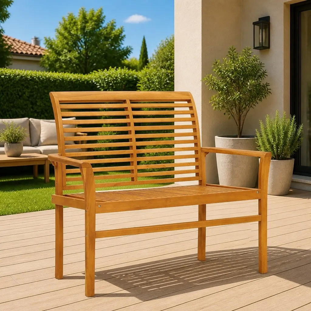 Outdoor Garden Bench Brown 112cm Teak Wood Weather Resistant