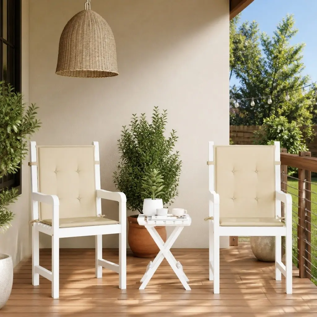 Garden Lowback Chair Cushions 2 Pack Beige 100x50x3cm Outdoor Patio Seat Pads
