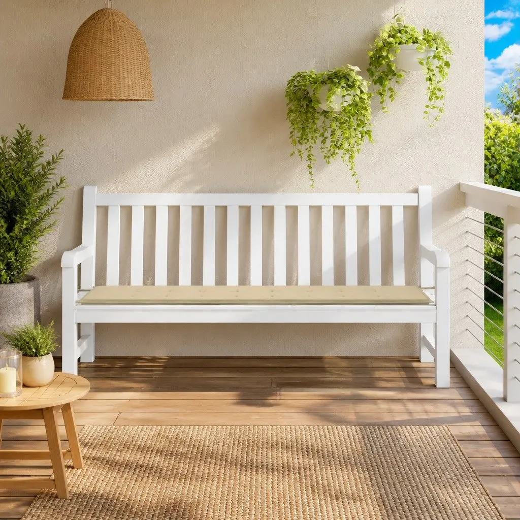 Garden Bench Cushion Beige 200x50x3cm Water-Resistant Oxford Fabric Non-Slip Ropes