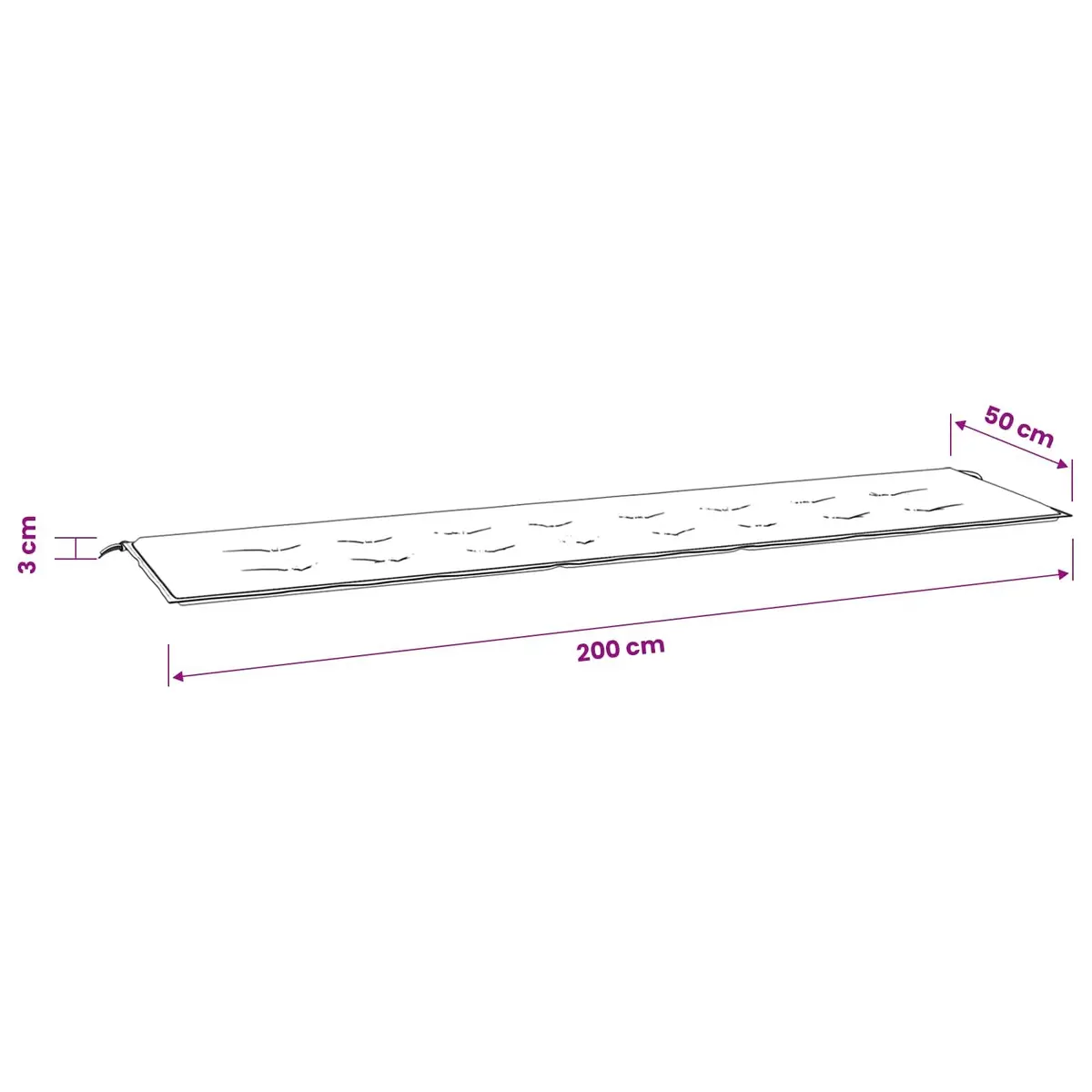 Garden Bench Cushion Beige 200x50x3cm Water-Resistant Oxford Fabric Non-Slip Ropes