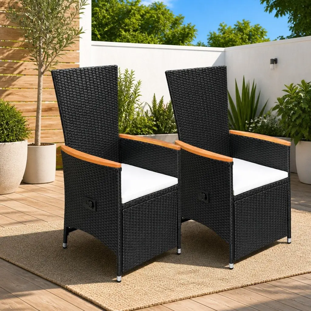 Reclining Garden Chairs Black 2 pcs Adjustable Backrest Weather Resistant with Cushions