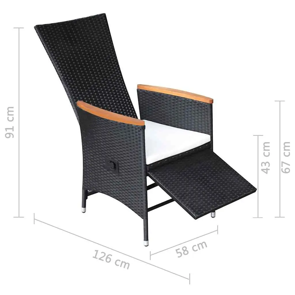 Reclining Garden Chairs Black 2 pcs Adjustable Backrest Weather Resistant with Cushions