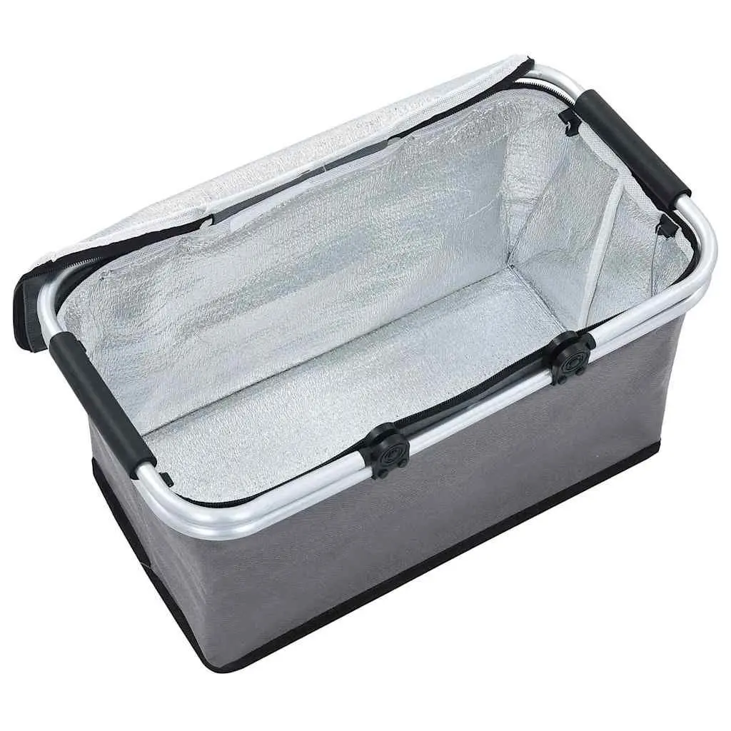 Foldable Cooler Bag Grey 46x27x23 cm Insulated Portable Food Beverage Cooler