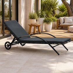 Sun Lounger Outdoor Patio Reclining Chair with Wheels Adjustable Backrest