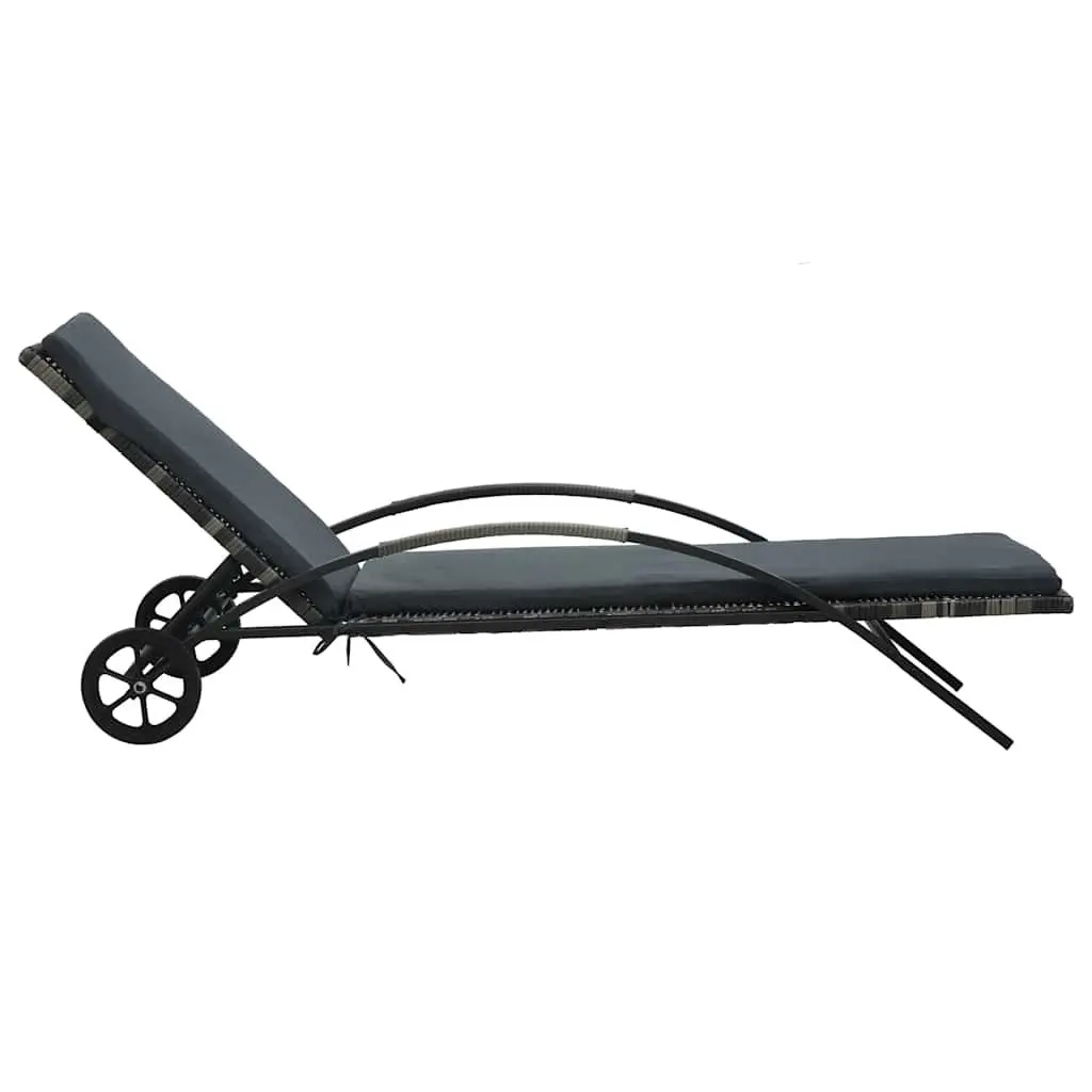 Sun Lounger Outdoor Patio Reclining Chair with Wheels Adjustable Backrest